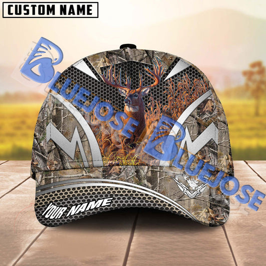 BlueJose Wilderness Deer Hunting Camo Pattern Multicolor Personalized Name 3D Cap (5 Colors)