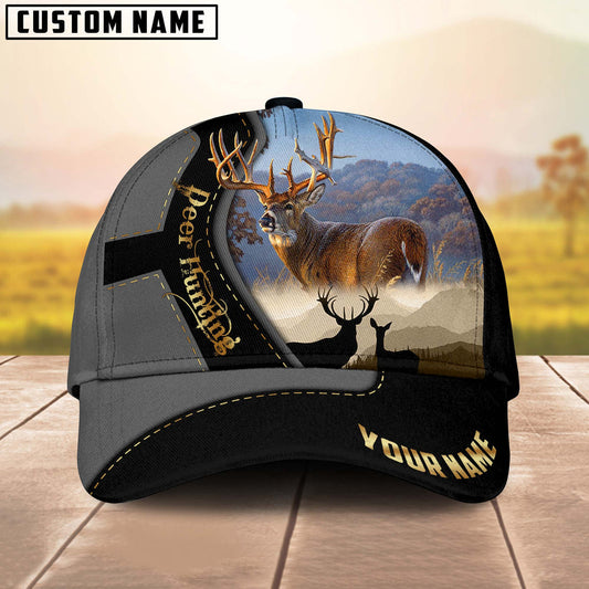 BlueJose Majestic Deer Hunting Gray And Black Gold Personalized Cap