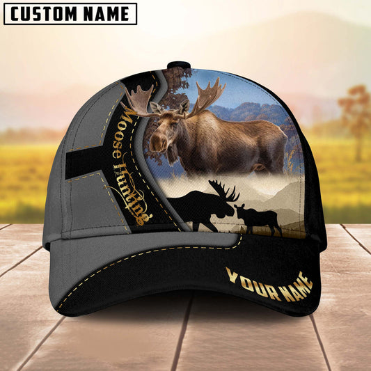 BlueJose Majestic Moose Hunting Gray And Black Gold Personalized Cap