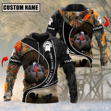 BlueJose Customized Name Orange Camo Pattern Turkey Hunting 3D Shirt