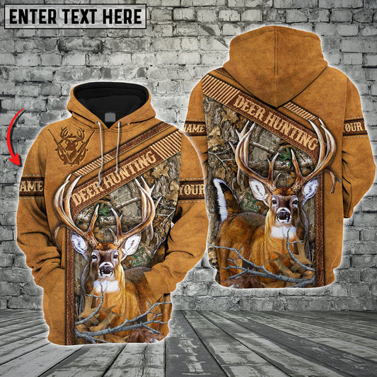 BlueJose Customized Name Deer Hunting Leather Pattern  3D Shirt