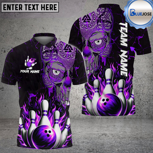 BlueJose Bowling And Pins Flame Viking Warrior Skull Customized Name 3D Shirt (4 Colors)