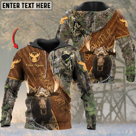 BlueJose Customized Name Moose Hunting Brown Camo Reaper 3D Shirt