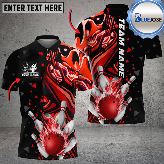 BlueJose Bowling And Pins Skull Fire Ball Multicolor Customized Name 3D Shirt ( 4 Colors )