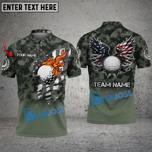 BlueJose Golf Golf Premium Eagle US Camo Pattern Customized Name, Team Name 3D Shirts (4 Colors)