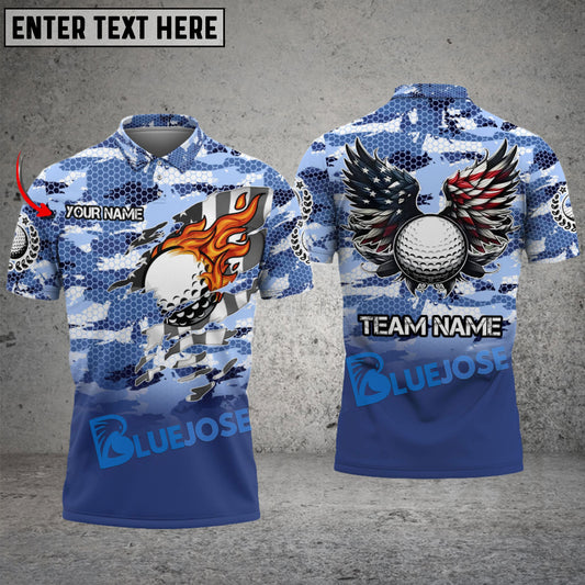 BlueJose Golf Golf Premium Eagle US Camo Pattern Customized Name, Team Name 3D Shirts (4 Colors)