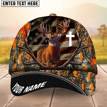 BlueJose Deer Hunting USA Flag Cross Jesus Personalized Cap 3D Printed Multicolor (6 colors)