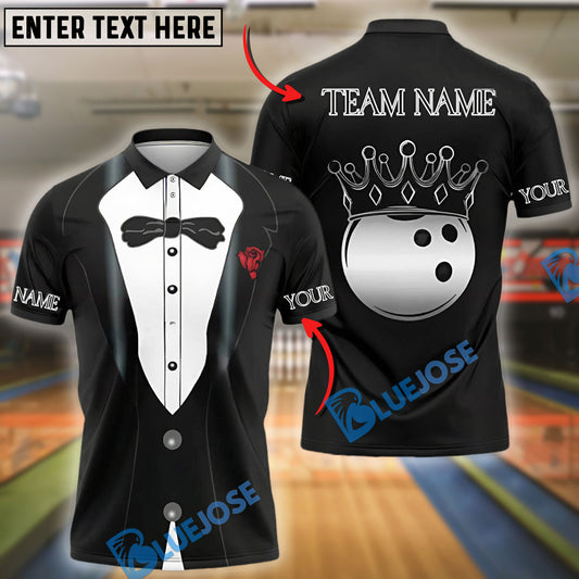 BlueJose Bowling And Pins Stylish Tuxedo Customized Name, Team Name 3D Shirt (4 Colors)