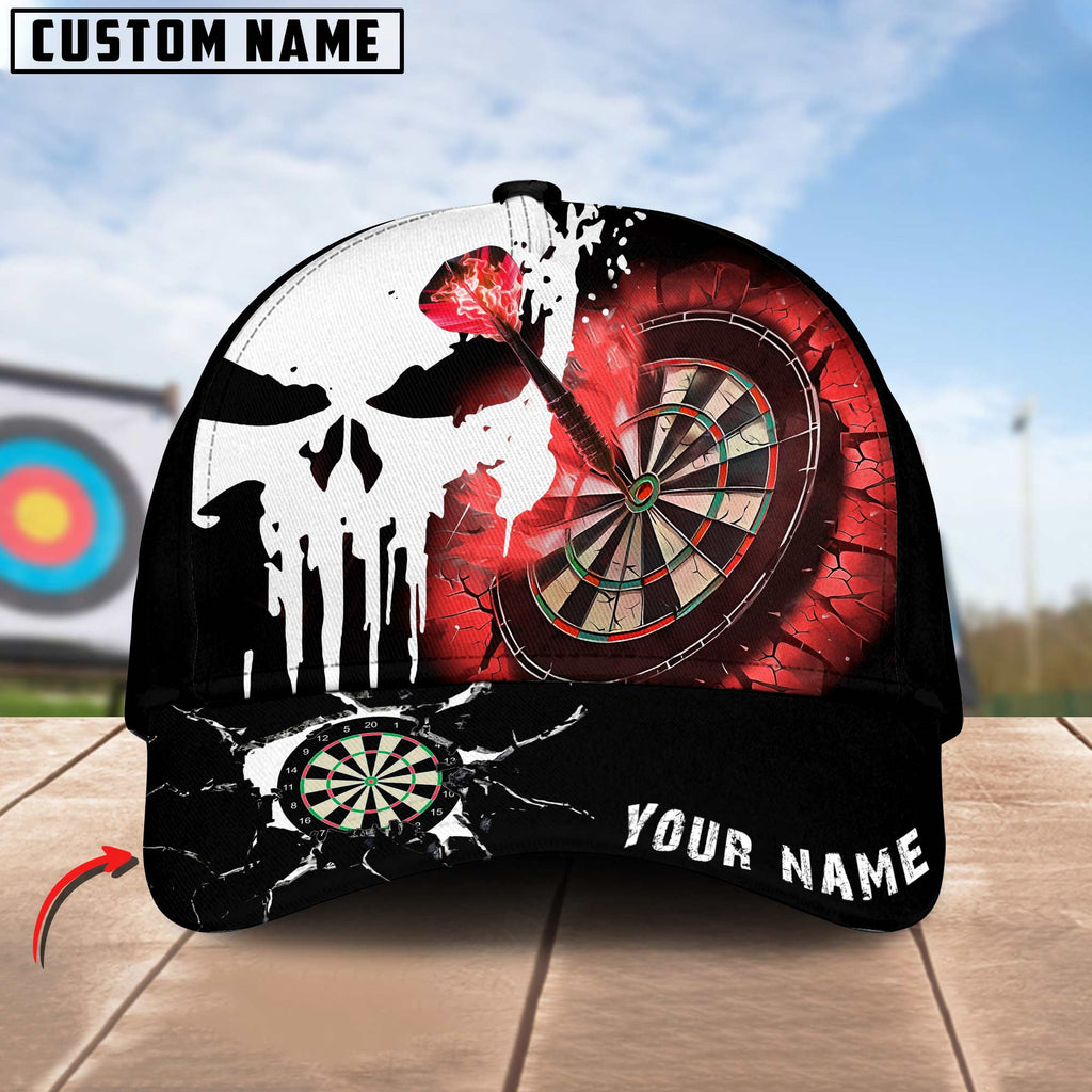 BlueJose Darts Skull Dartboard Pattern Personalized Name Cap (4 Colors)