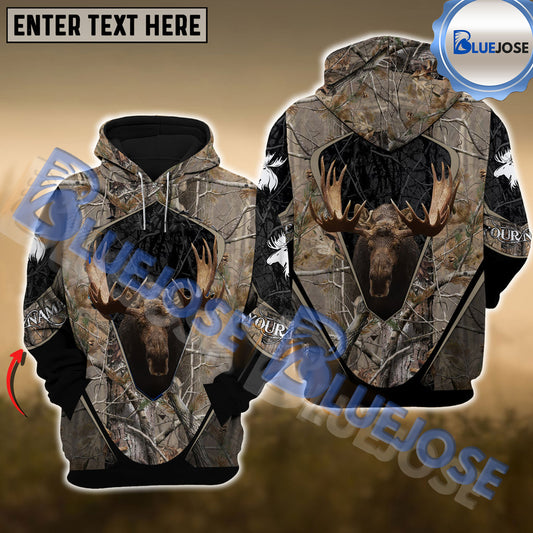 BlueJose Personalized Name Camouflage Moose Hunting 3D Shirts ( 3 Colors )