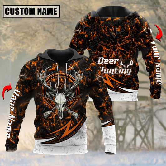 BlueJose Personalized Name Deer Hunting Skull Magma Pattern 3D Shirts ( 3 Colors )