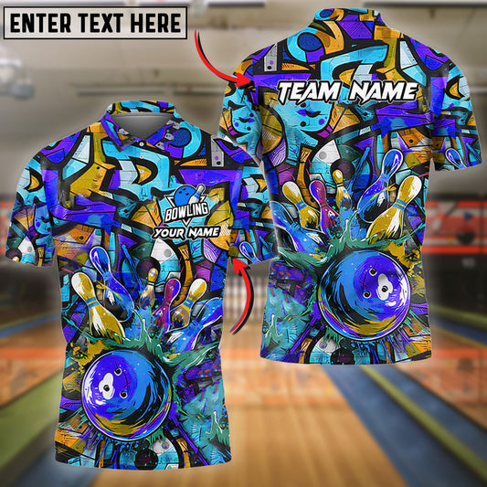 BlueJose Bowling And Pins Graffiti Colorful Personalized Name, Team Name 3D Shirt (4 Colors)