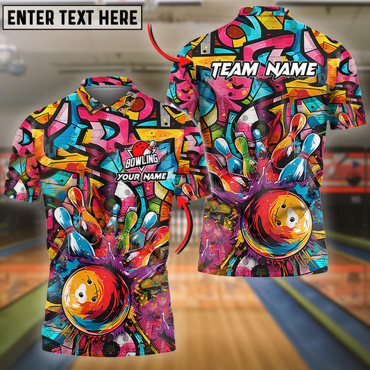 BlueJose Bowling And Pins Graffiti Colorful Personalized Name, Team Name 3D Shirt (4 Colors)