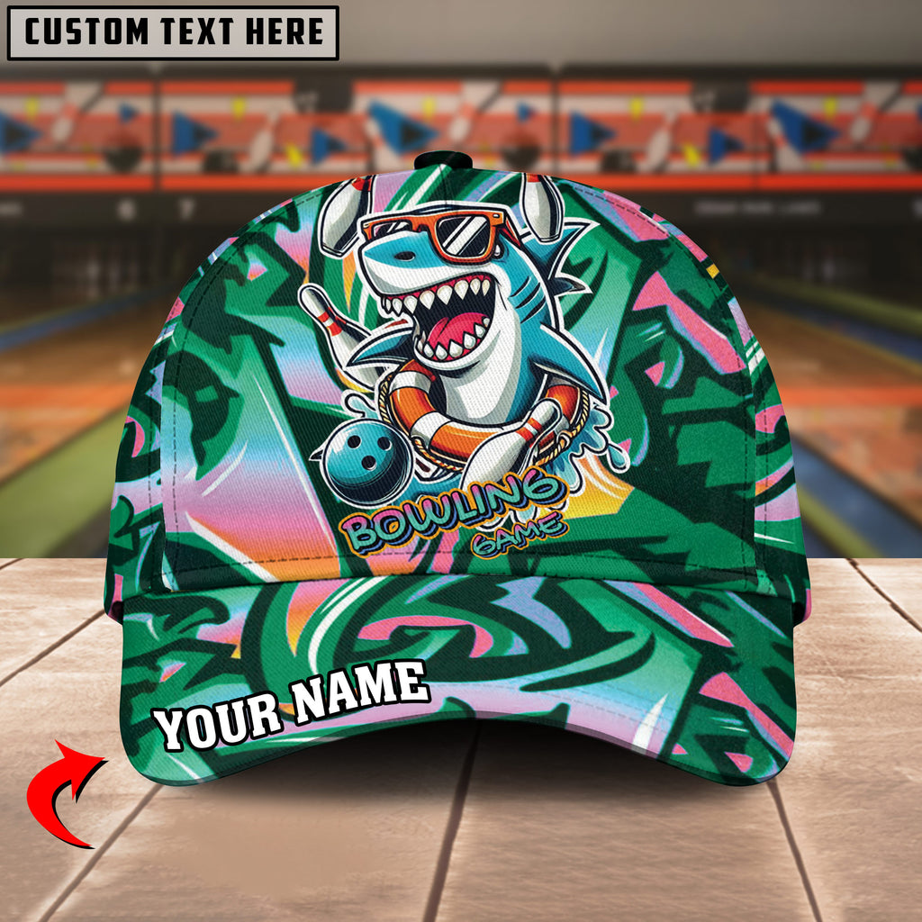 BlueJoses Bowling And Pins Funny Shark Graffiti Pattern Personalized Name Cap
