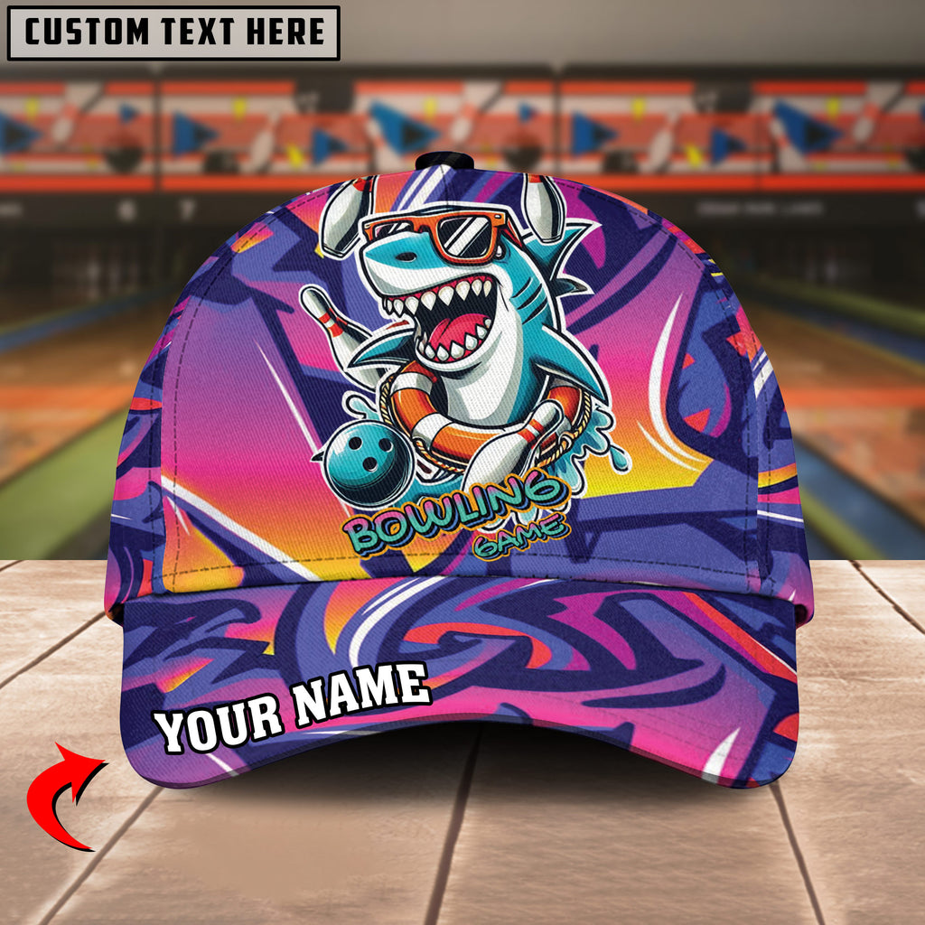 BlueJoses Bowling And Pins Funny Shark Graffiti Pattern Personalized Name Cap