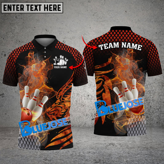 BlueJoses Bowling And Pins Fire Dragon Scale Multicolor Customized Name 3D Shirt ( 4 Colors )