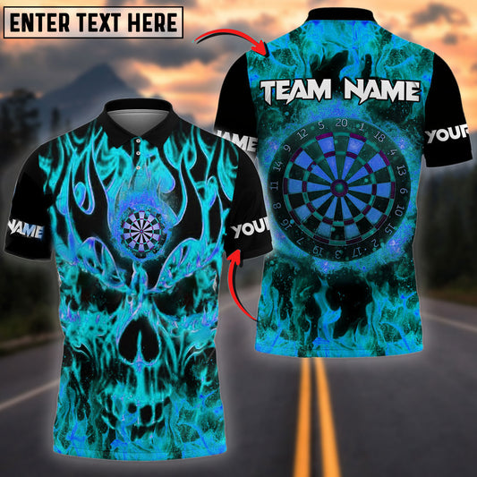 BlueJose Darts Skull Fire Pattern Personalized Name, Team Name Shirt (4 Colors)
