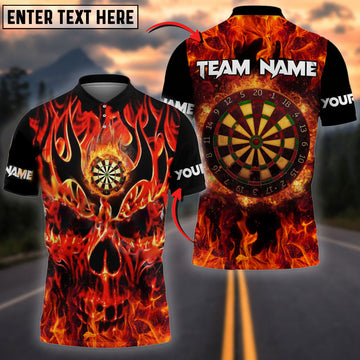 BlueJose Darts Skull Fire Pattern Personalized Name, Team Name Shirt (4 Colors)