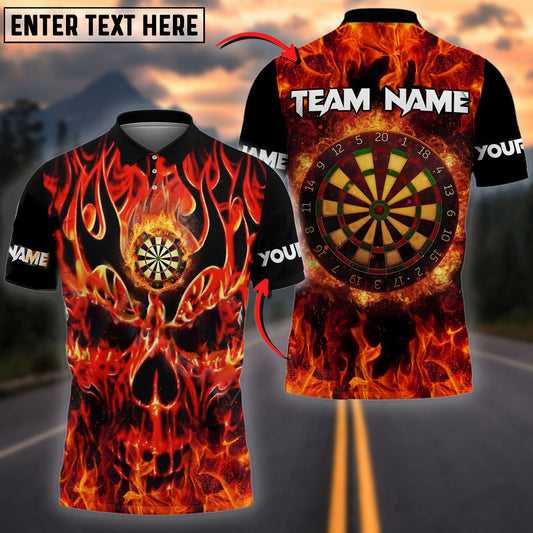 BlueJose Darts Skull Fire Pattern Personalized Name, Team Name Shirt (4 Colors)