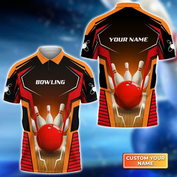 BlueJoses Mens Bowl Pin And Red Bowling Ball Personalized Name 3D Shirt