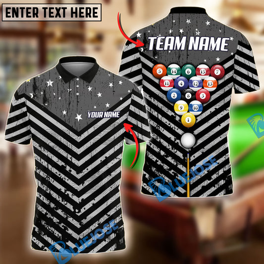 BlueJose Billiards Ball 8 Precision Strike US Flag Pattern Personalized Name & Team Name Shirt (3 Colors)