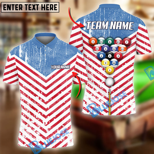 BlueJose Billiards Ball 8 Precision Strike US Flag Pattern Personalized Name & Team Name Shirt (3 Colors)