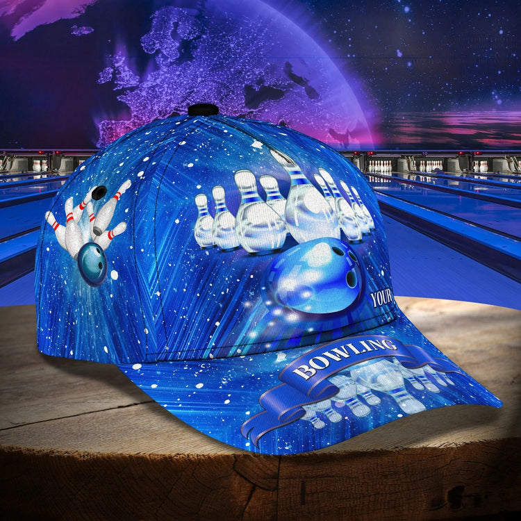 BlueJose Bowling Crash And Pins Full Blue Personalized Name Cap