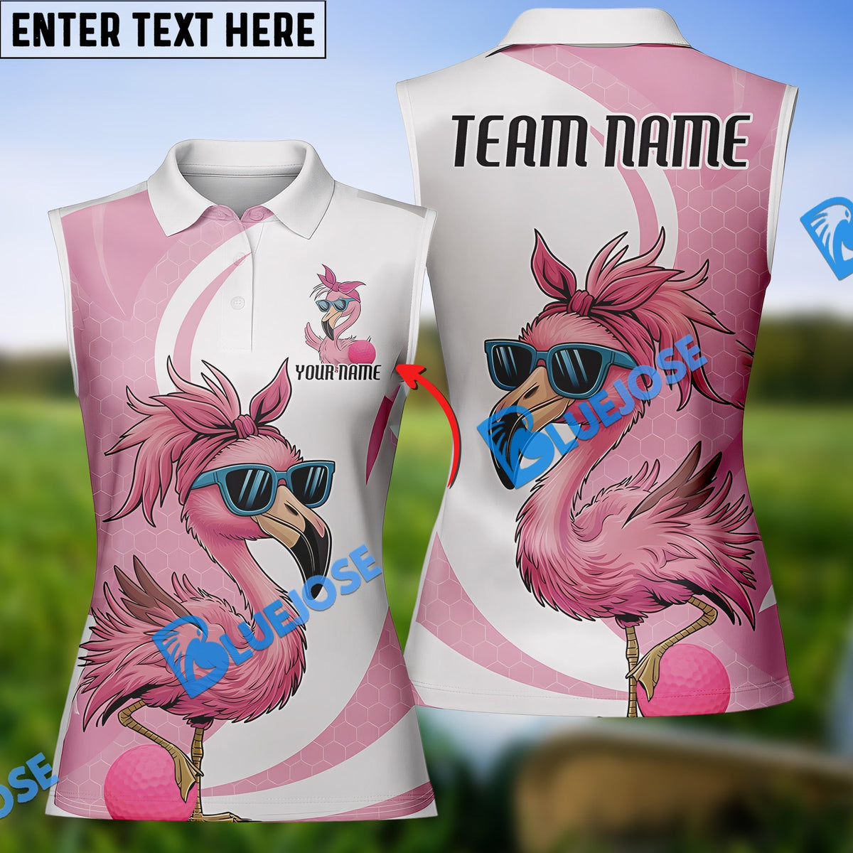 BlueJose Cool Flamingo Golf Polo Shirt, Custom Name &amp; Team Name 3D Shirt