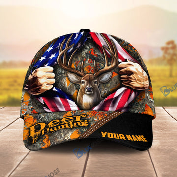 BlueJose Hunting Deer US Flag Pattern Multicolor Personalized Cap