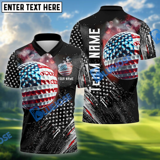 BlueJose Golf American Flag Ball Shirt Custom Name, Team Name 3D Shirts
