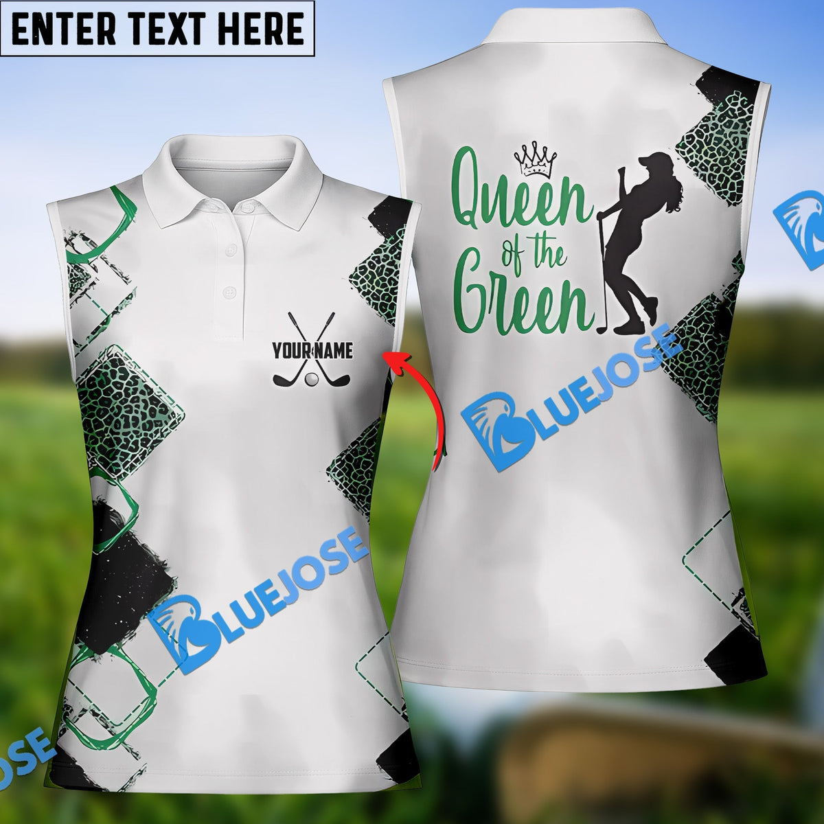 BlueJose Leopard Queen of the Green Golf Polo Shirt, Custom Name &amp; Team Name 3D Shirt