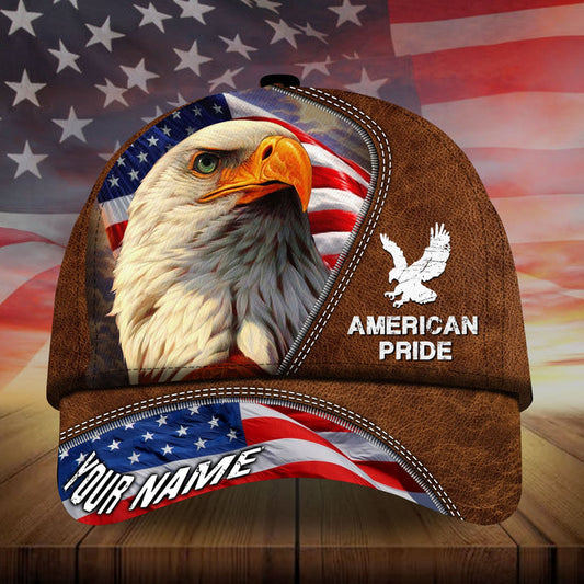 BlueJose Premium Leather Art Eagle American Pride Cap Personalized