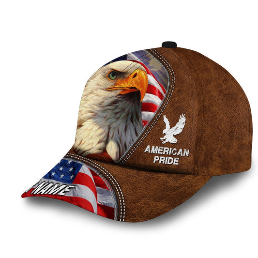BlueJose Premium Leather Art Eagle American Pride Cap Personalized