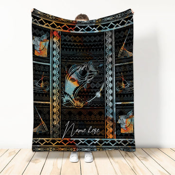 BlueJose Custom Name Vintage Fly Bass Fishing Blanket