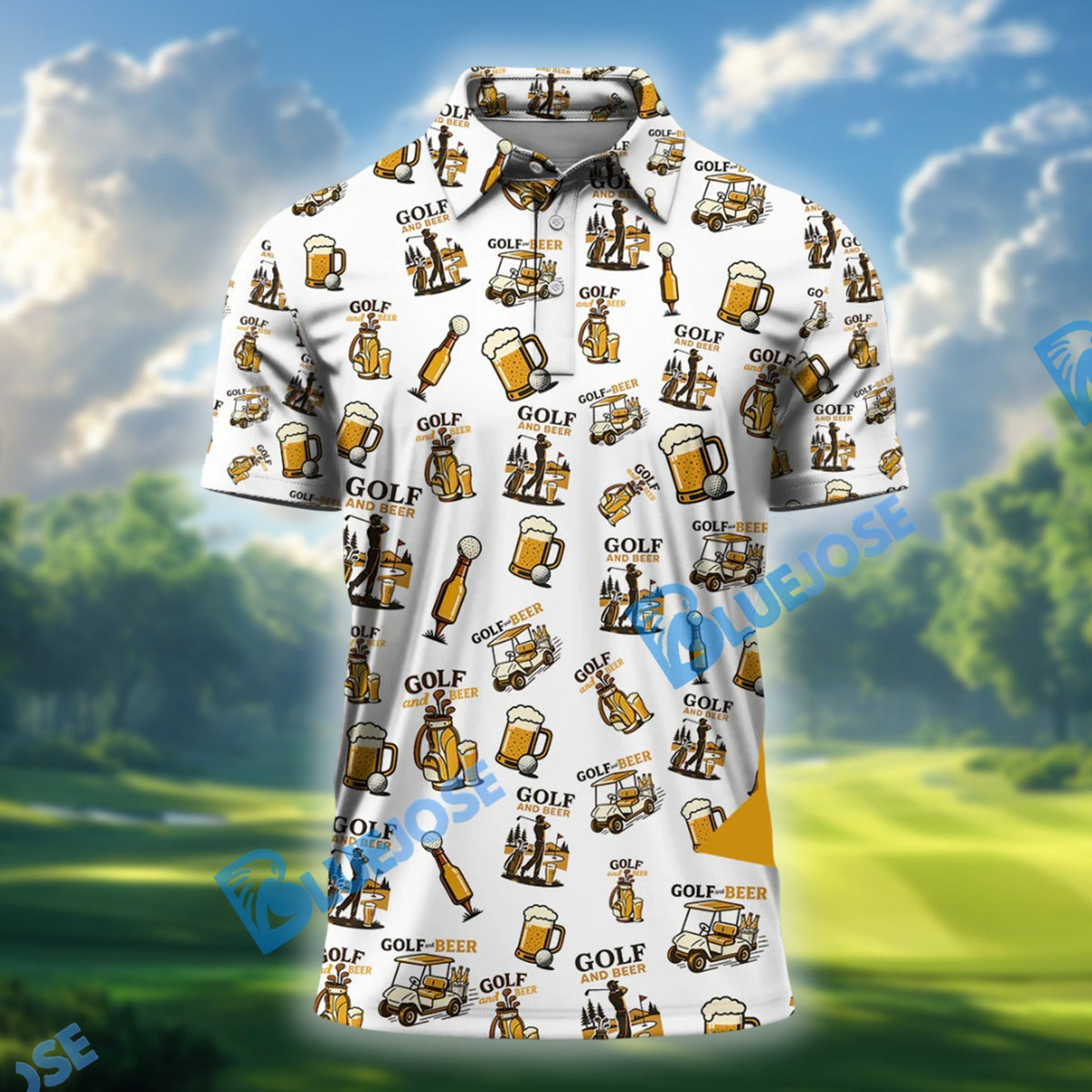 BlueJose Pattern Golf And Beer Polos, Funny Golf Shirt, Crazy Golf Shirts For Men's