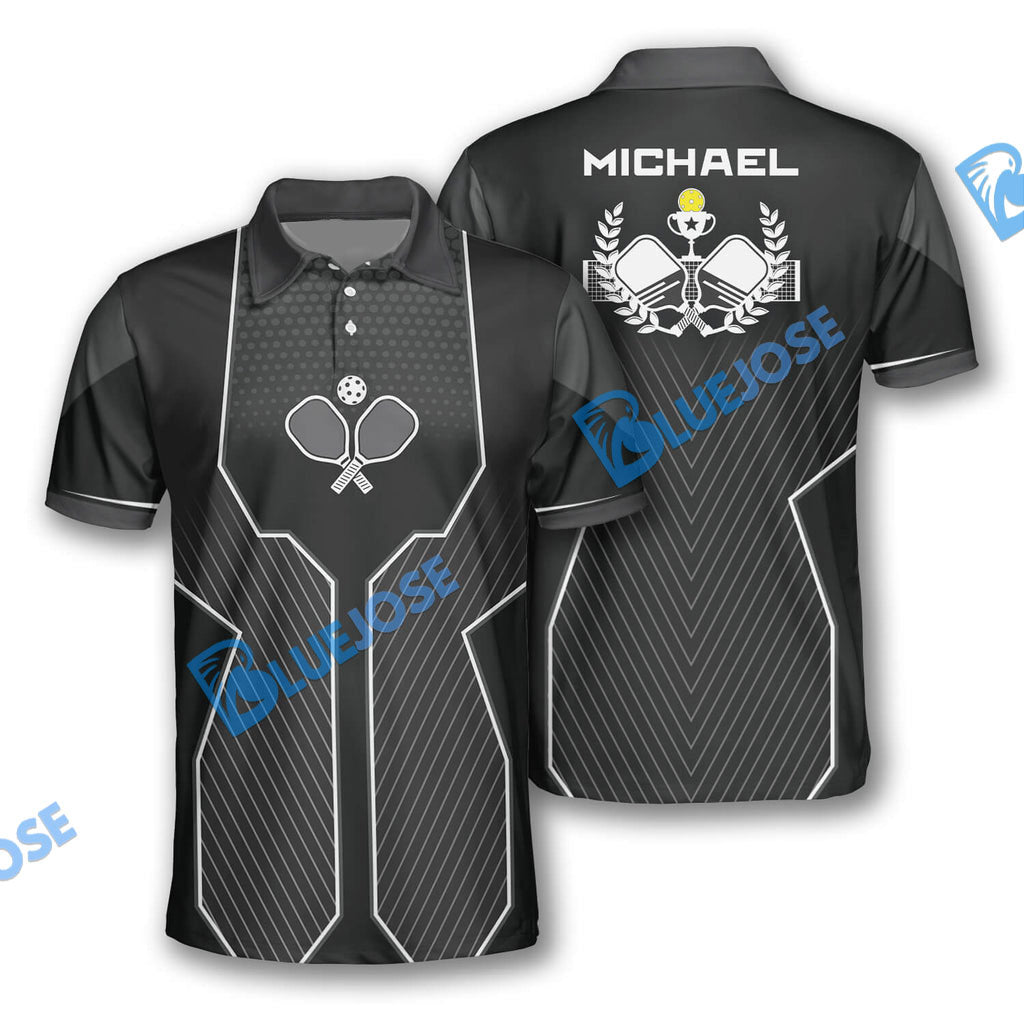 BlueJose Personalized Name And Team Name Emblem Black Sport Version Pickleball 3D Polo Shirt