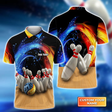 BlueJoses Bowling Game Strike Water and Fire Customized Name All Over Printed Shirt