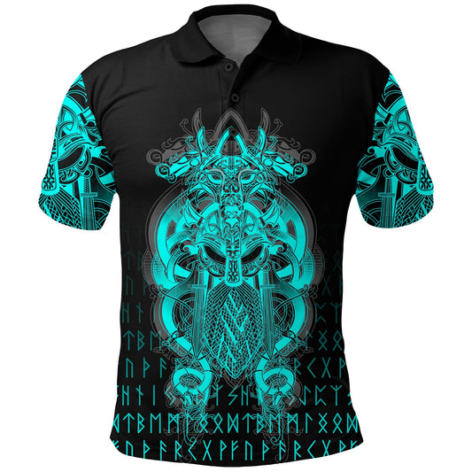 BlueJose Viking Style Tyr Tattoo Cyan Polo Shirts