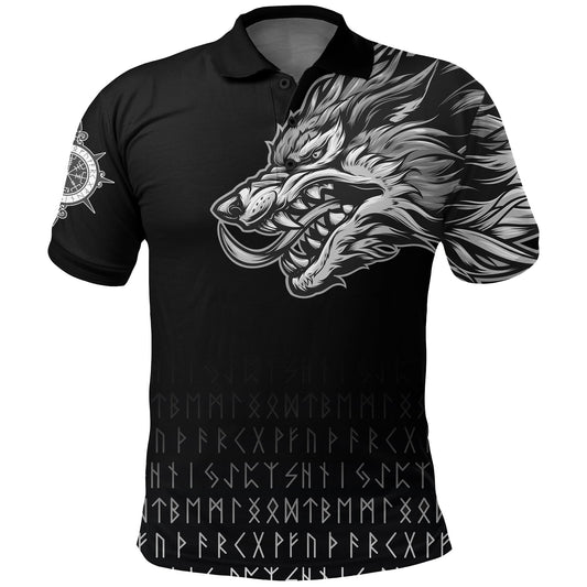 BlueJose Viking Style Polo Shirts Fenrir Wolf Near Shoulder