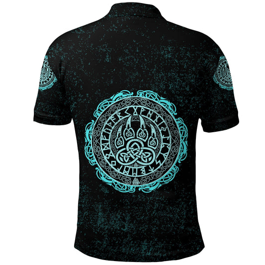 BlueJose Viking Style Polo Shirts - Viking Bear Claws Cyan Tattoo