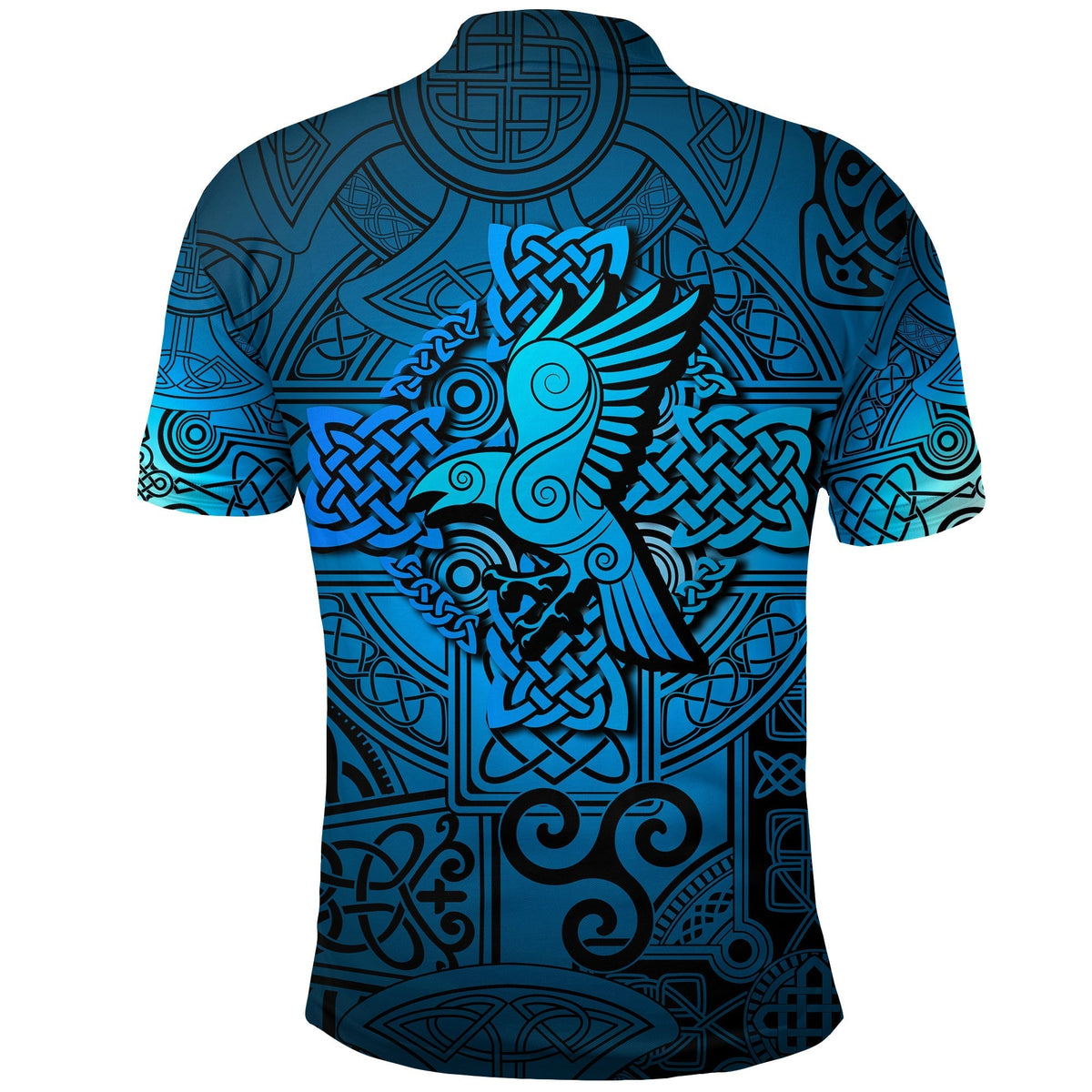 BlueJose Viking Style Polo Shirt - Raven Odin Celtic Cyan