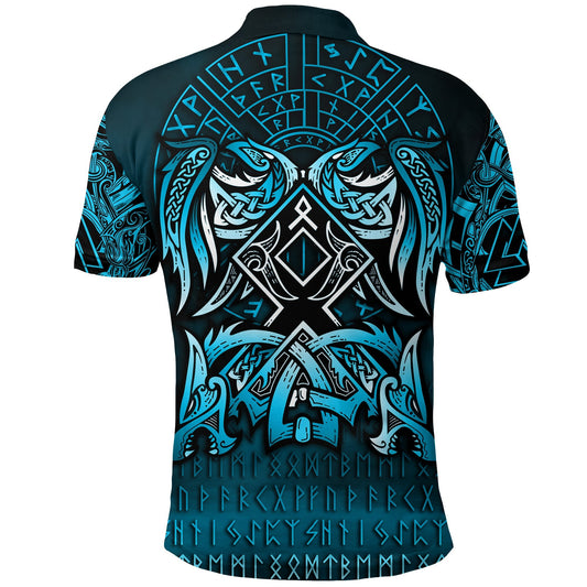 BlueJose Viking Style Polo Shirt - Othala and Raven Blue