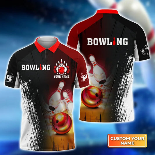 BlueJoses Black And Red Bowling Classic Customized Name 3D Shirt