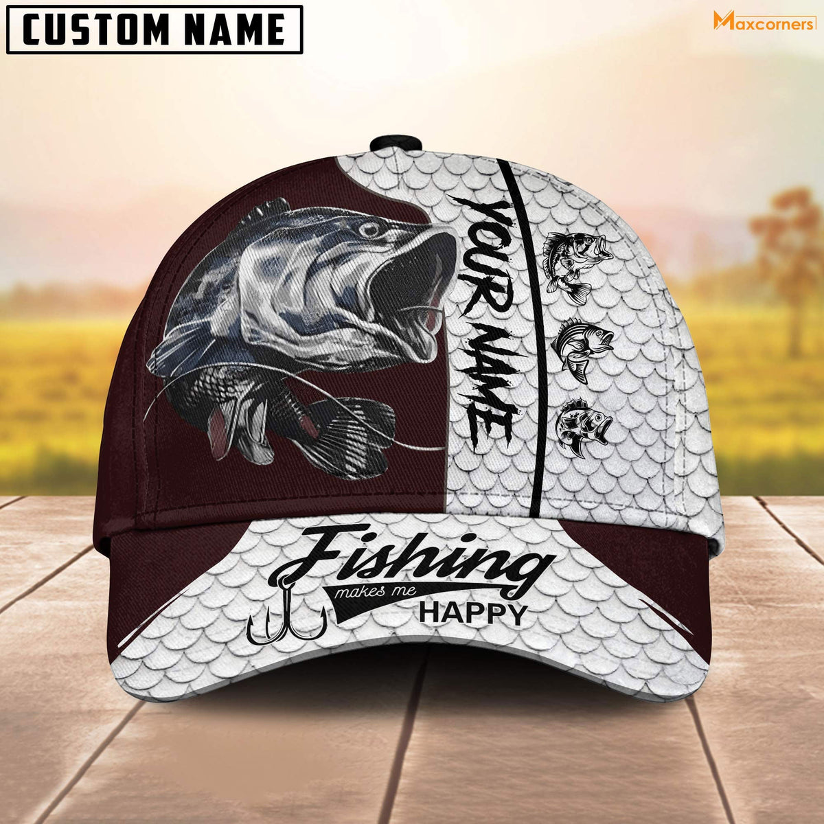 BlueJose Personalized  Fishing Red &amp; White Cap