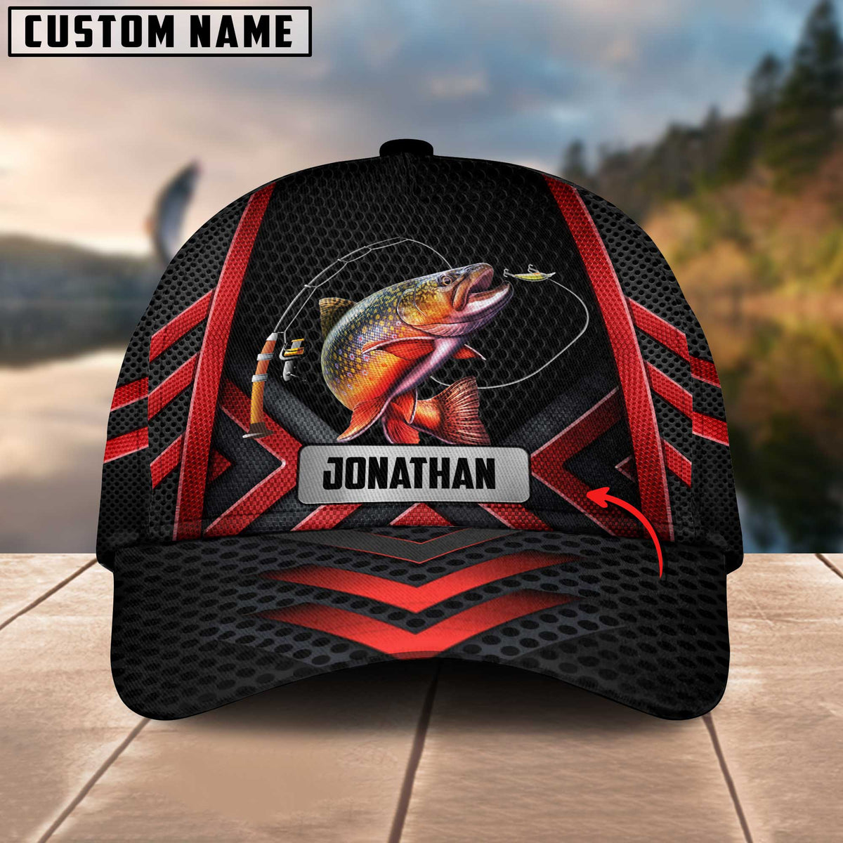 BlueJose  Personalized Fishing Black &amp; Red Cap