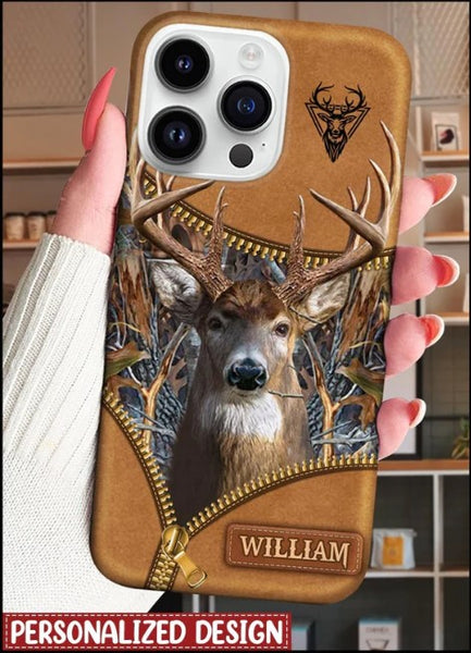 BlueJose Deer Hunting Zip Pattern Personalized Name Phone Case