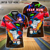 BlueJose Bowling Cool Shark With Surfboard Tropical Style Customized Name, Team Name 3D Shirt (4 Colors)