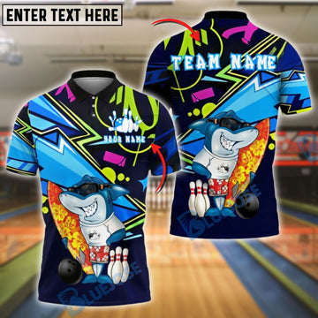 BlueJose Bowling Cool Shark With Surfboard Tropical Style Customized Name, Team Name 3D Shirt (4 Colors)