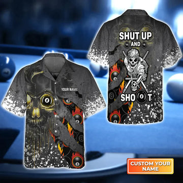 BlueJose Shut Up And Shoot Billiard Pool 8 Ball Personalized Name Hawaiian Shirt