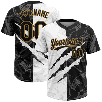 BlueJose Personalized  Graffiti Pattern Black-Old Gold 3D Two-Button Unisex Softball Jersey